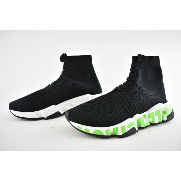 Balenciaga Speed Lace Up Tie Graffiti Black Green Sock High Top Knit Sneaker 36 - Picture 7 of 9